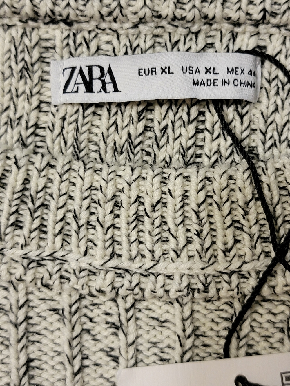 NWT Zara XL Black White Marled Chunky Ribbed Knit 100% Cotton Sweater - Picture 9 of 16